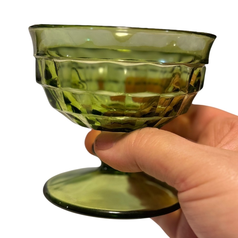 Vintage Indiana Glass Whitehall Avocado Green Sherbet Cups Set of 2 MCM Retro - Picture 16 of 16